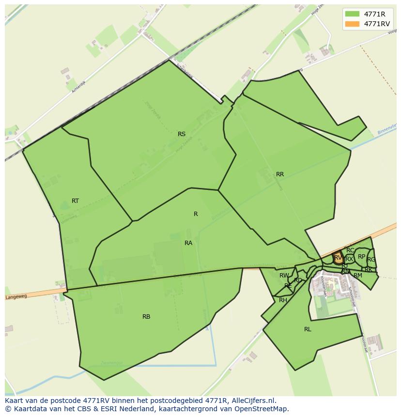 Afbeelding van het postcodegebied 4771 RV op de kaart.