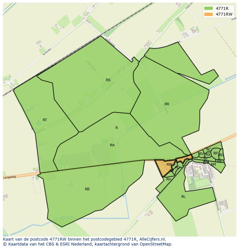 Afbeelding van het postcodegebied 4771 RW op de kaart.