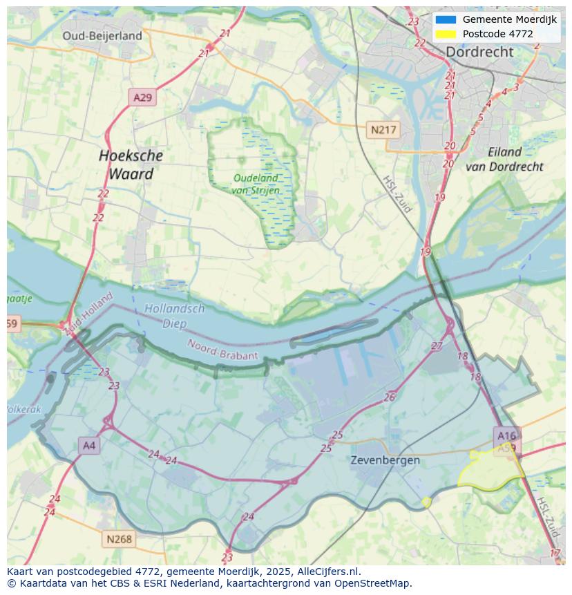 Afbeelding van het postcodegebied 4772 op de kaart.