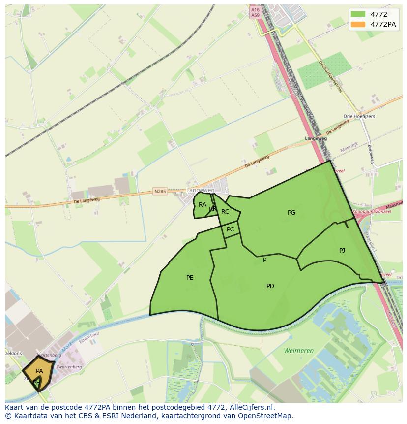 Afbeelding van het postcodegebied 4772 PA op de kaart.