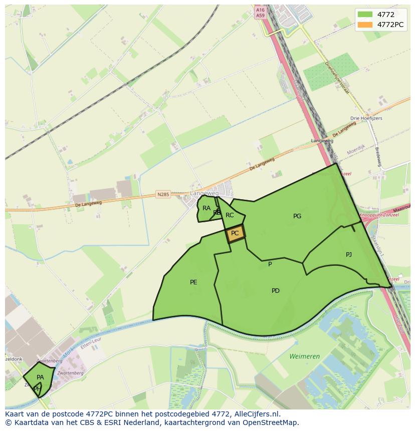 Afbeelding van het postcodegebied 4772 PC op de kaart.