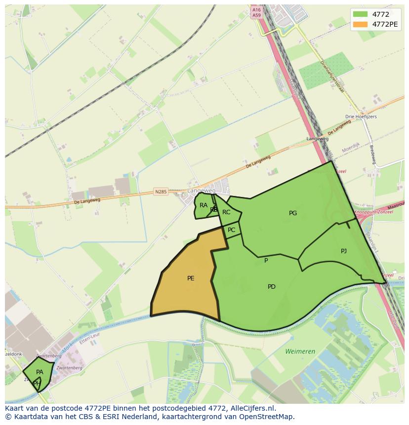 Afbeelding van het postcodegebied 4772 PE op de kaart.