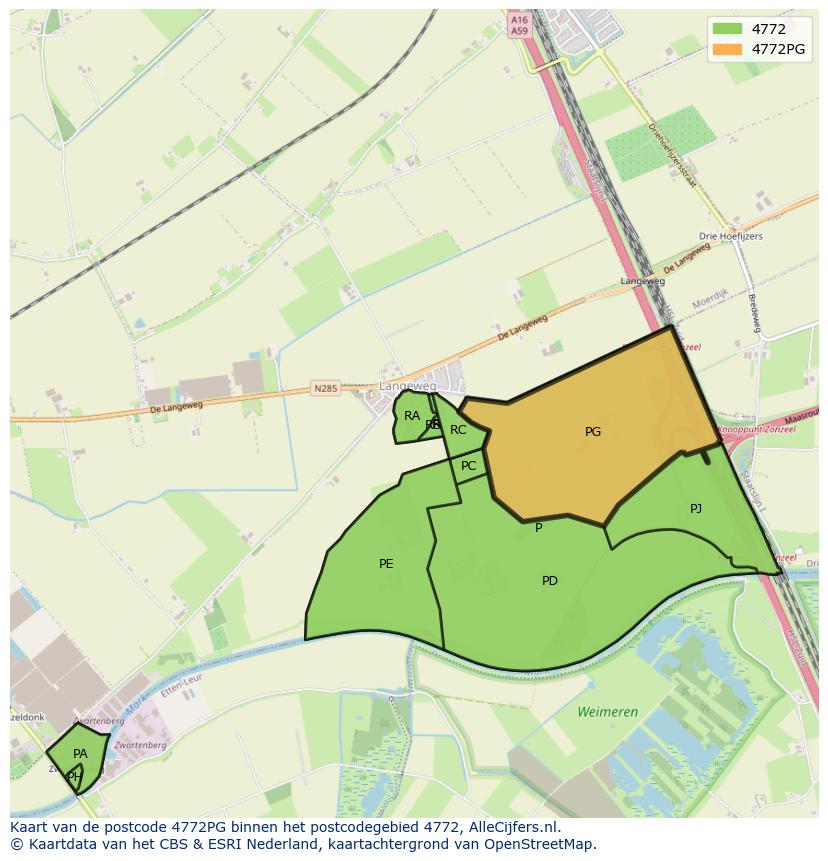 Afbeelding van het postcodegebied 4772 PG op de kaart.