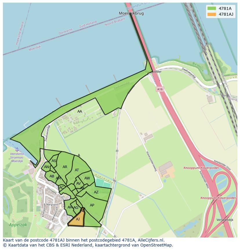 Afbeelding van het postcodegebied 4781 AJ op de kaart.