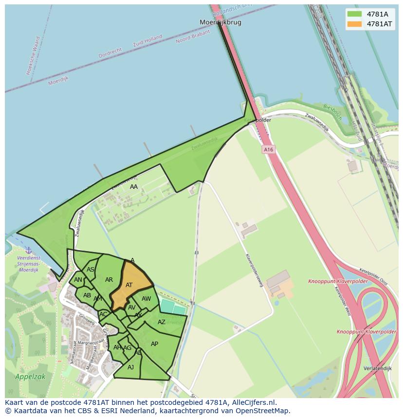 Afbeelding van het postcodegebied 4781 AT op de kaart.