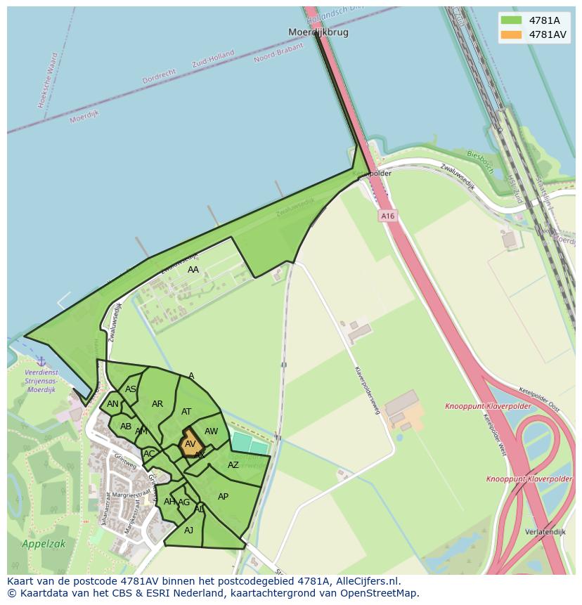 Afbeelding van het postcodegebied 4781 AV op de kaart.