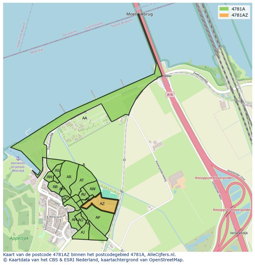 Afbeelding van het postcodegebied 4781 AZ op de kaart.