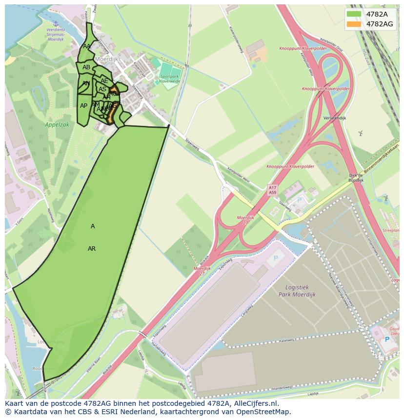 Afbeelding van het postcodegebied 4782 AG op de kaart.