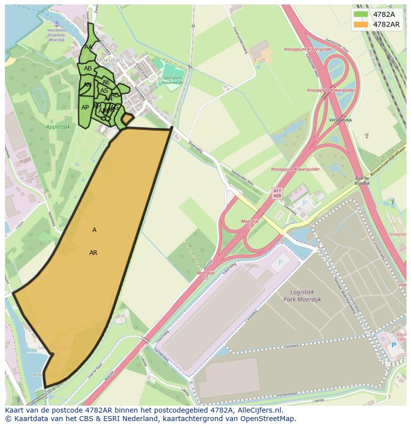 Afbeelding van het postcodegebied 4782 AR op de kaart.