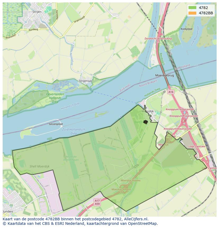 Afbeelding van het postcodegebied 4782 BB op de kaart.