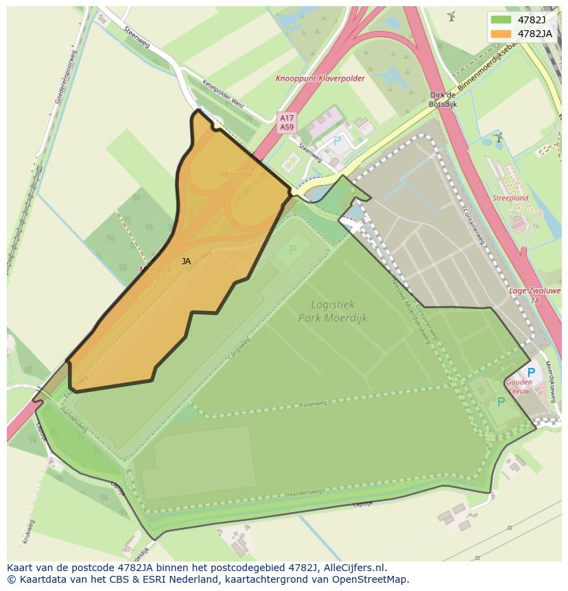 Afbeelding van het postcodegebied 4782 JA op de kaart.