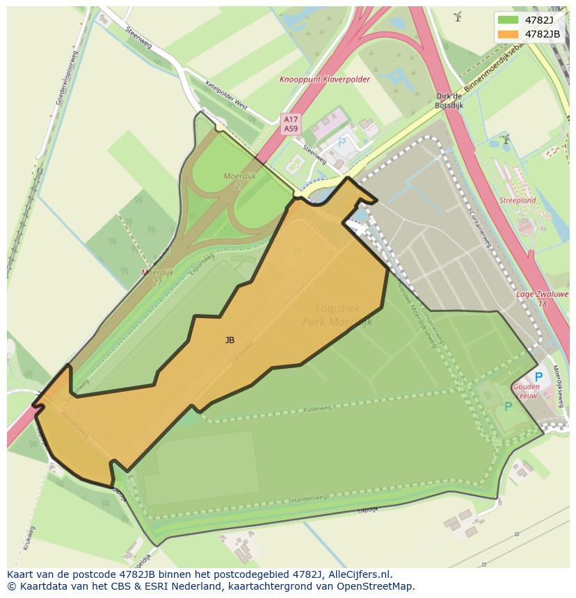 Afbeelding van het postcodegebied 4782 JB op de kaart.