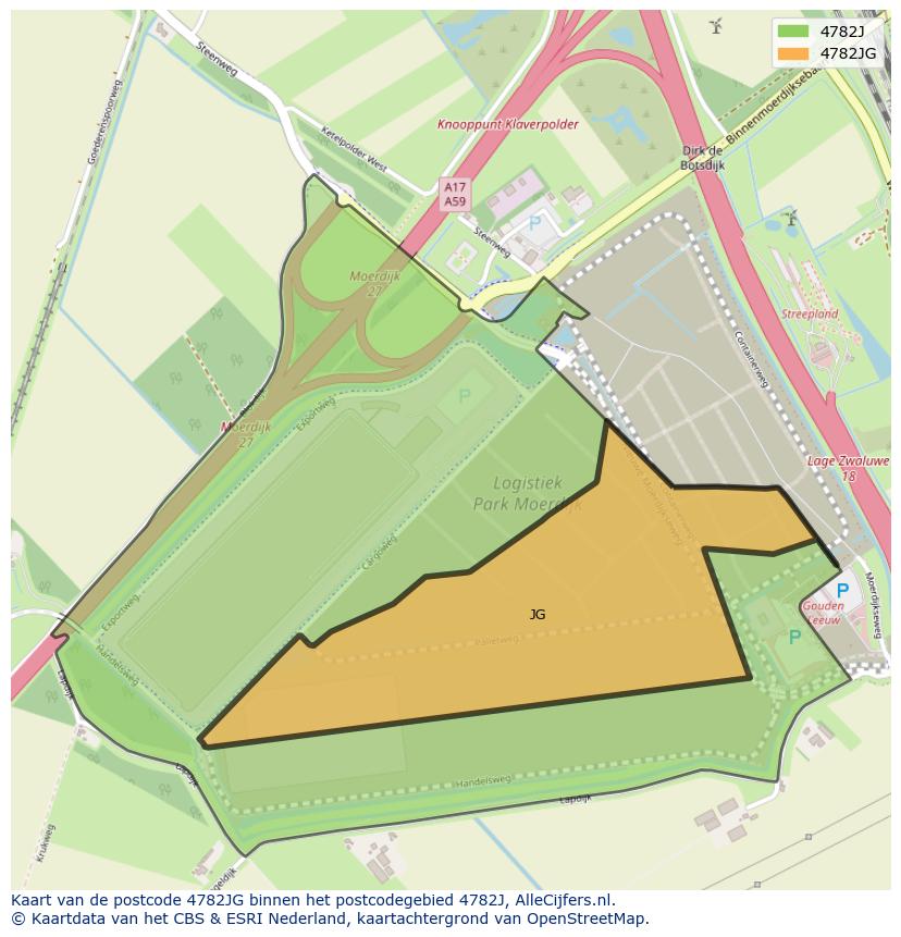 Afbeelding van het postcodegebied 4782 JG op de kaart.