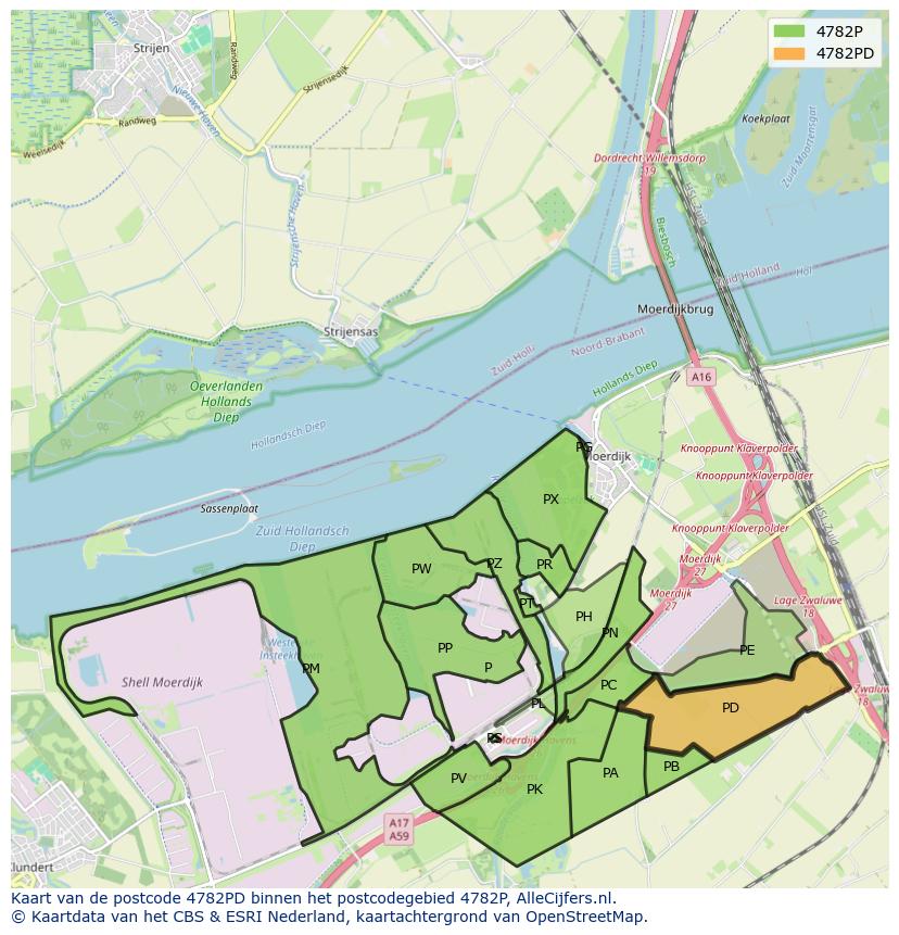 Afbeelding van het postcodegebied 4782 PD op de kaart.