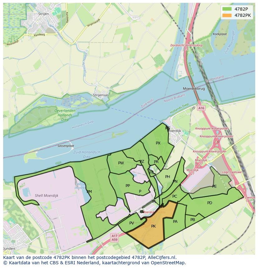 Afbeelding van het postcodegebied 4782 PK op de kaart.