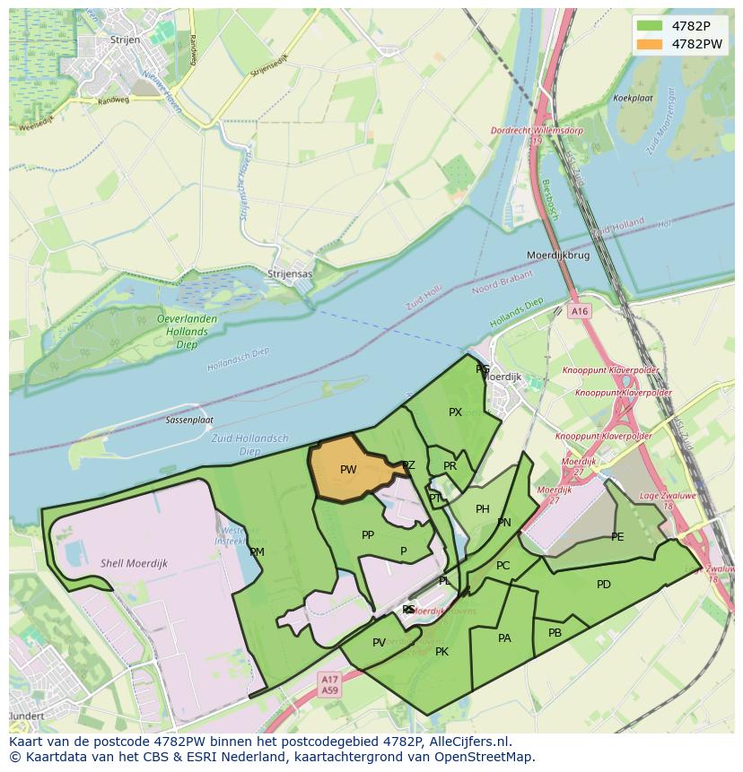 Afbeelding van het postcodegebied 4782 PW op de kaart.