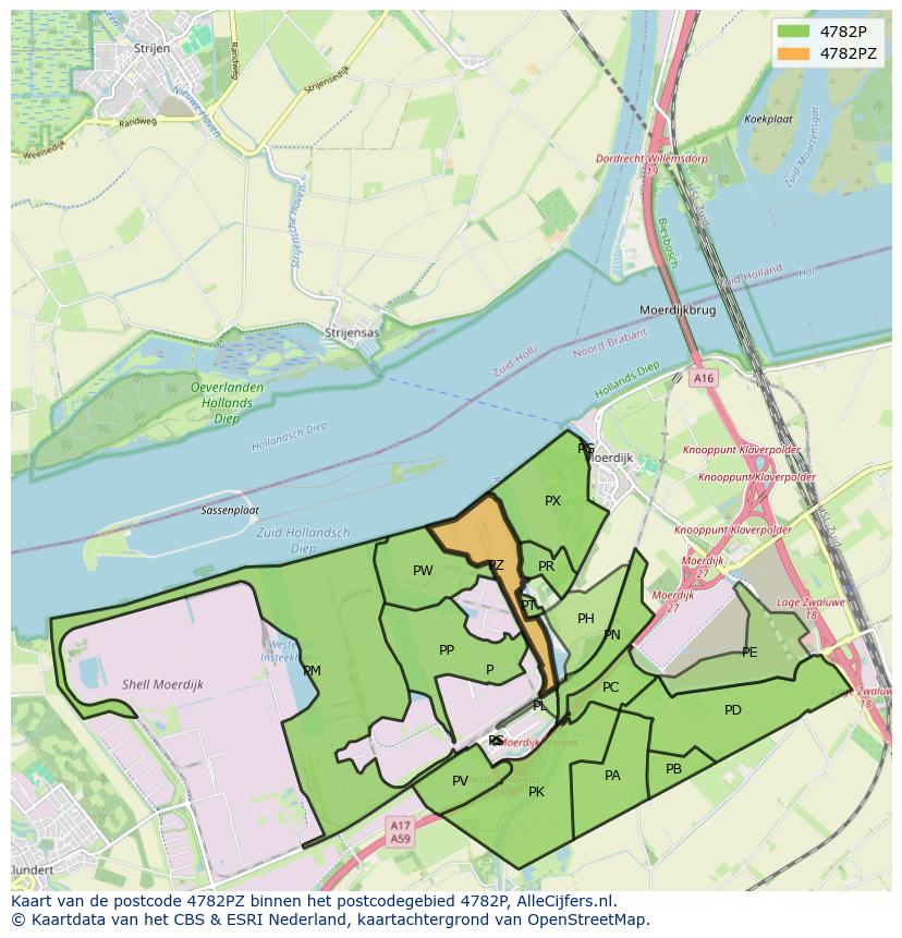 Afbeelding van het postcodegebied 4782 PZ op de kaart.