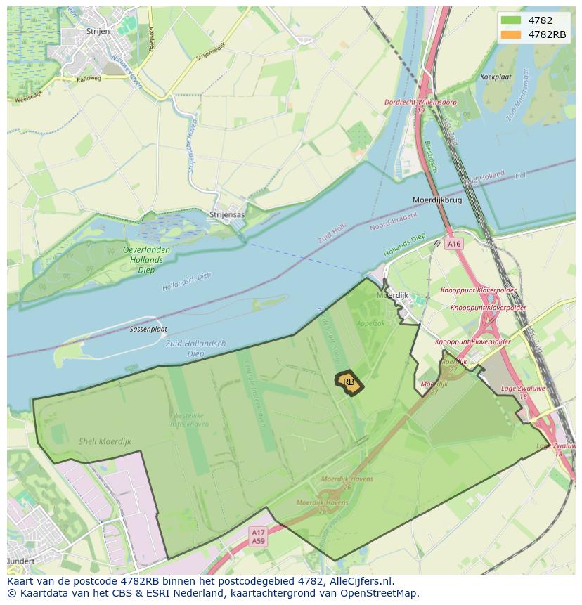 Afbeelding van het postcodegebied 4782 RB op de kaart.