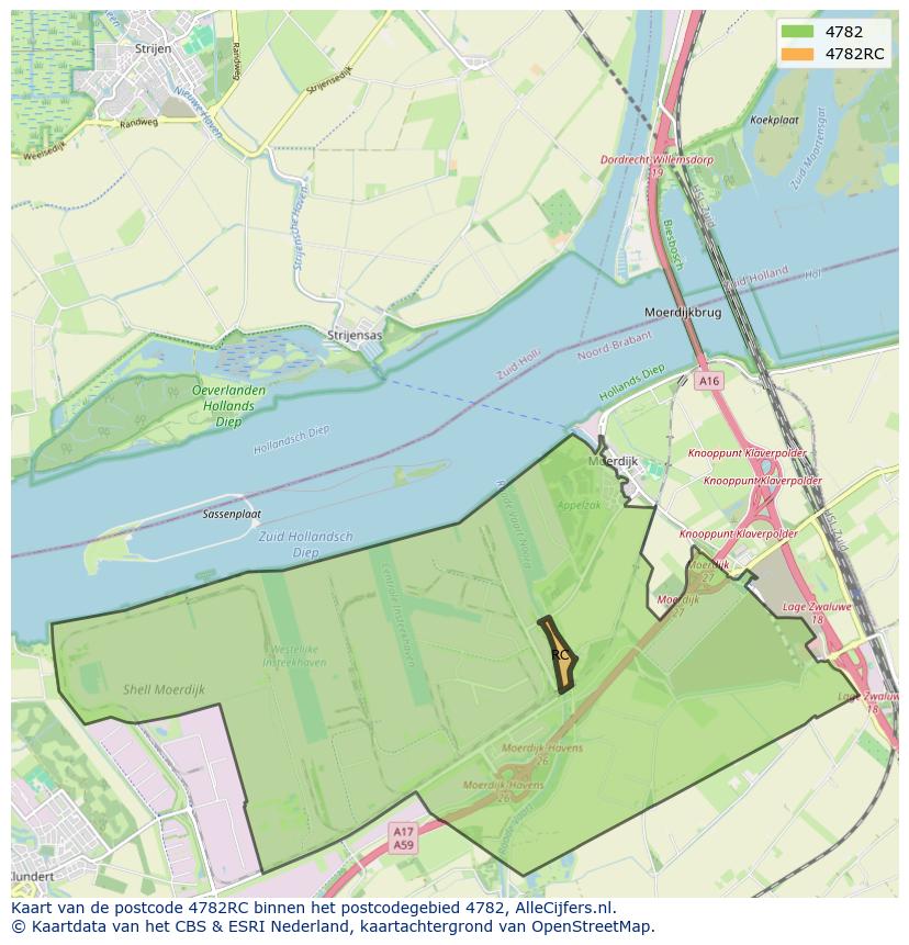 Afbeelding van het postcodegebied 4782 RC op de kaart.