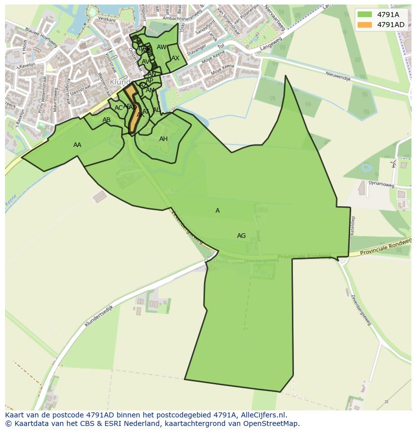 Afbeelding van het postcodegebied 4791 AD op de kaart.