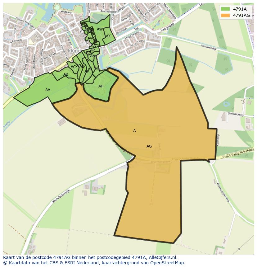 Afbeelding van het postcodegebied 4791 AG op de kaart.