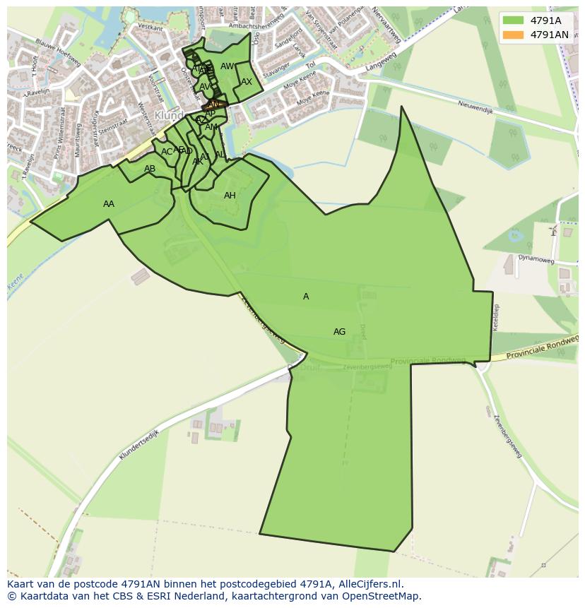 Afbeelding van het postcodegebied 4791 AN op de kaart.