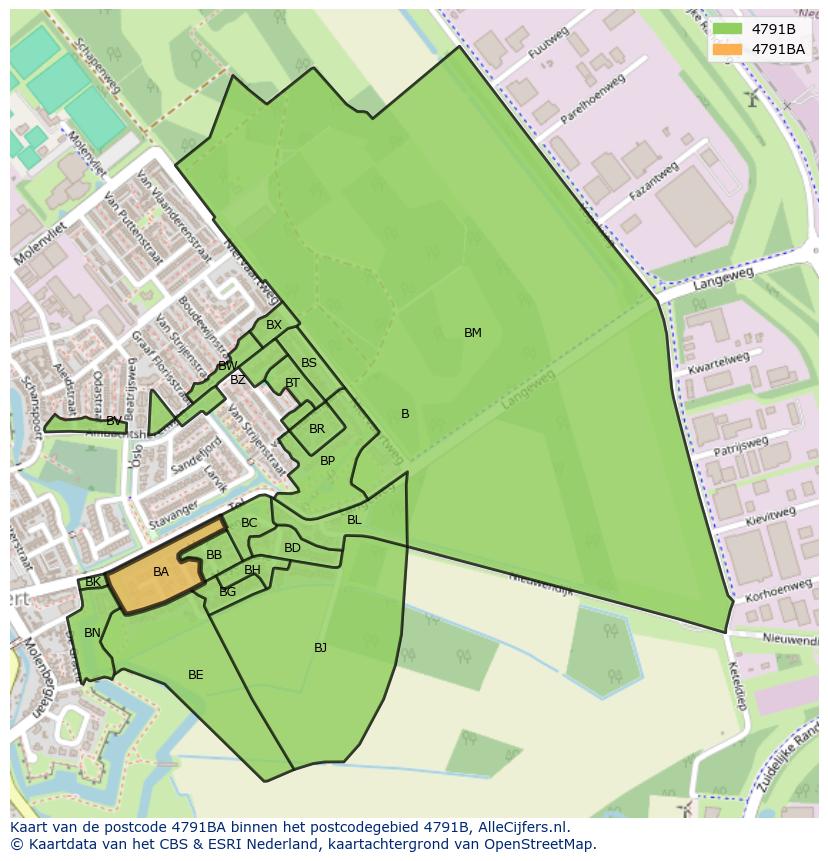Afbeelding van het postcodegebied 4791 BA op de kaart.