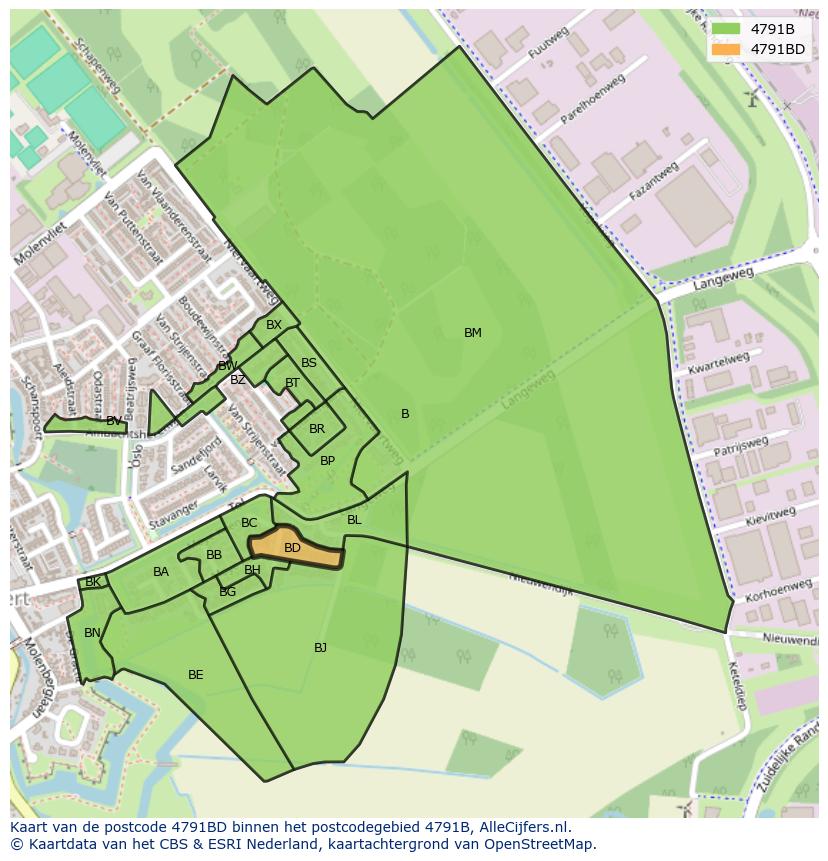Afbeelding van het postcodegebied 4791 BD op de kaart.