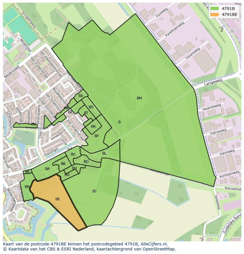 Afbeelding van het postcodegebied 4791 BE op de kaart.