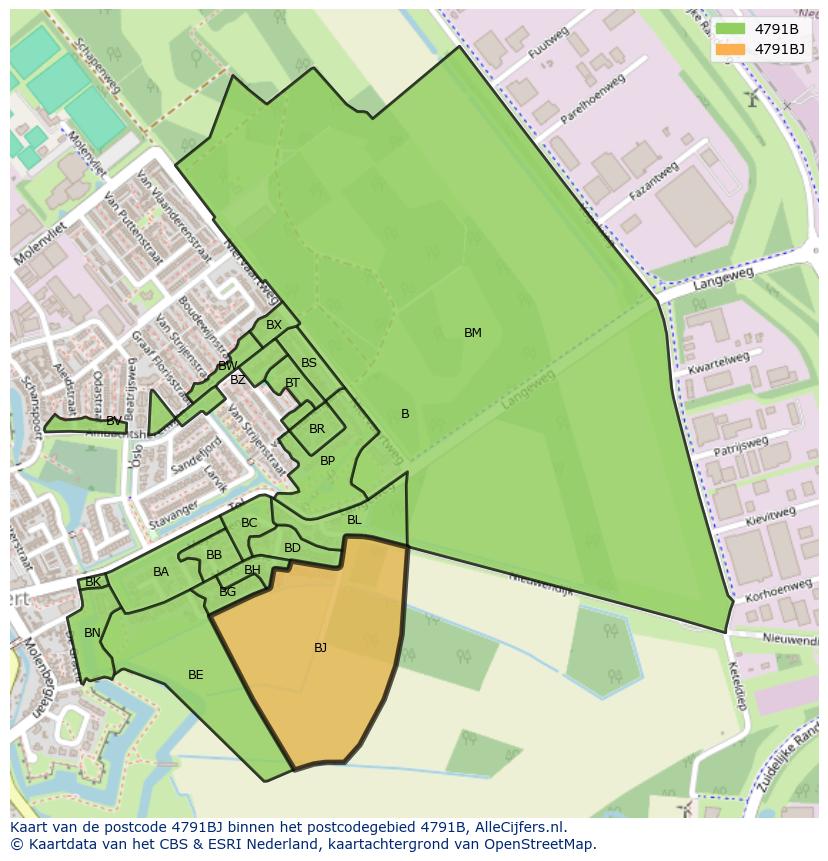 Afbeelding van het postcodegebied 4791 BJ op de kaart.