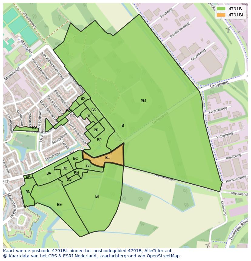 Afbeelding van het postcodegebied 4791 BL op de kaart.