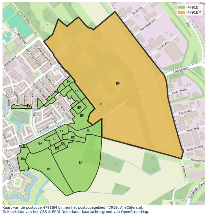 Afbeelding van het postcodegebied 4791 BM op de kaart.