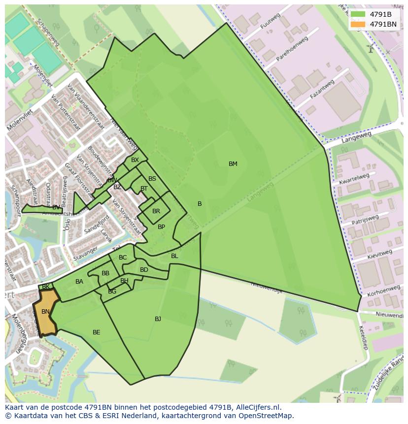 Afbeelding van het postcodegebied 4791 BN op de kaart.