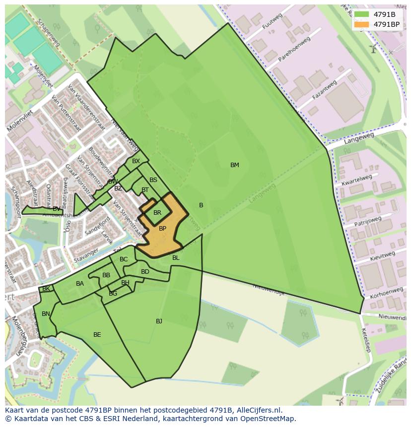 Afbeelding van het postcodegebied 4791 BP op de kaart.