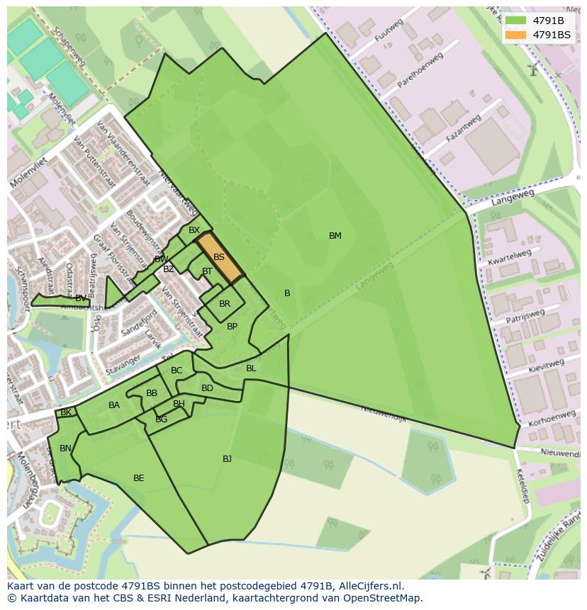 Afbeelding van het postcodegebied 4791 BS op de kaart.