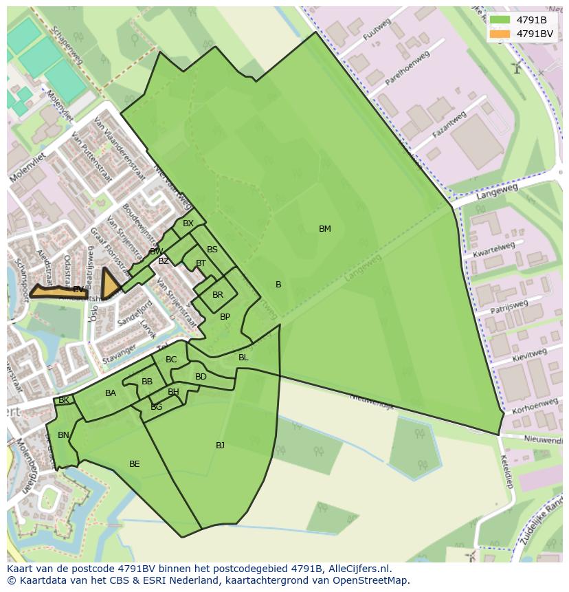 Afbeelding van het postcodegebied 4791 BV op de kaart.