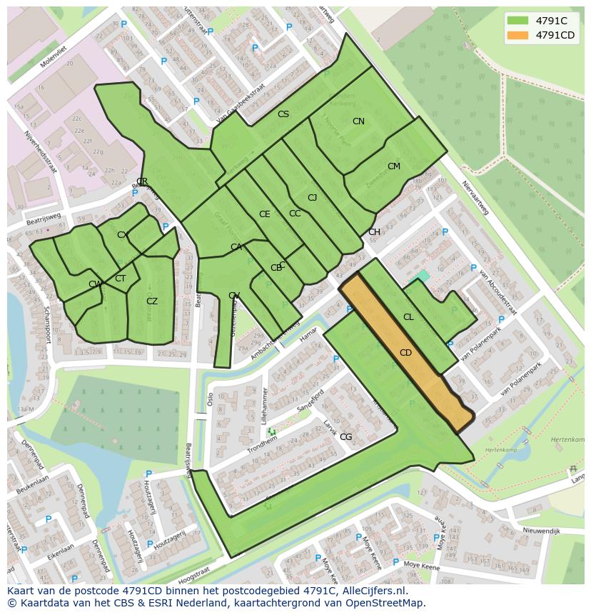 Afbeelding van het postcodegebied 4791 CD op de kaart.