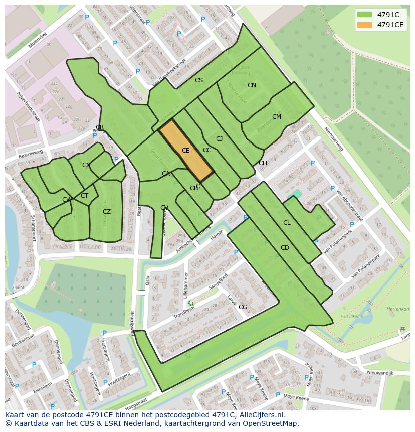 Afbeelding van het postcodegebied 4791 CE op de kaart.