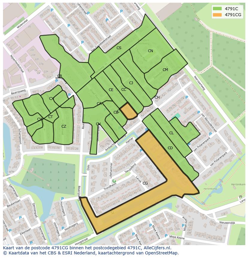 Afbeelding van het postcodegebied 4791 CG op de kaart.