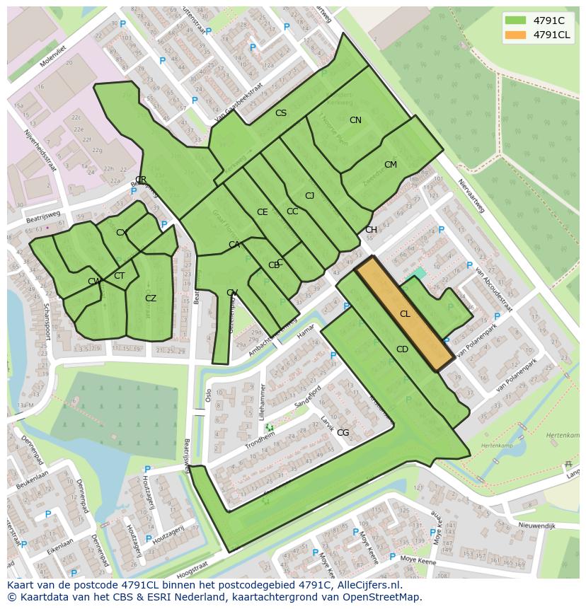 Afbeelding van het postcodegebied 4791 CL op de kaart.