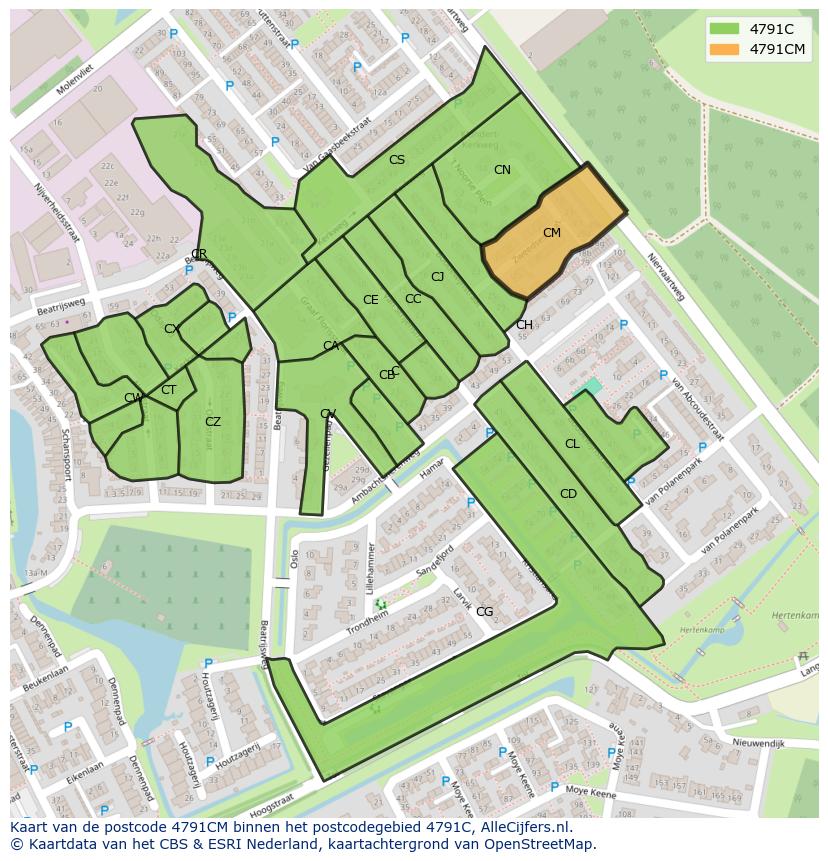 Afbeelding van het postcodegebied 4791 CM op de kaart.