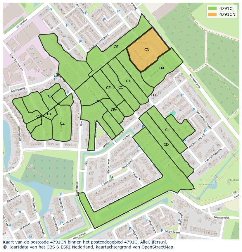 Afbeelding van het postcodegebied 4791 CN op de kaart.