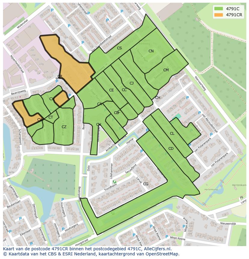 Afbeelding van het postcodegebied 4791 CR op de kaart.