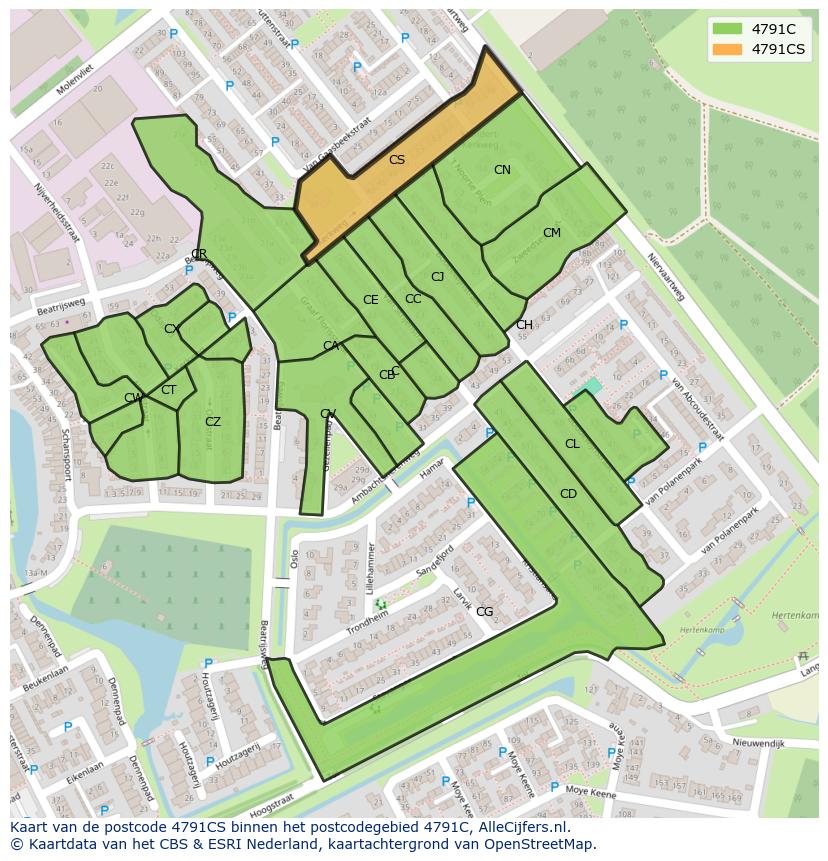 Afbeelding van het postcodegebied 4791 CS op de kaart.