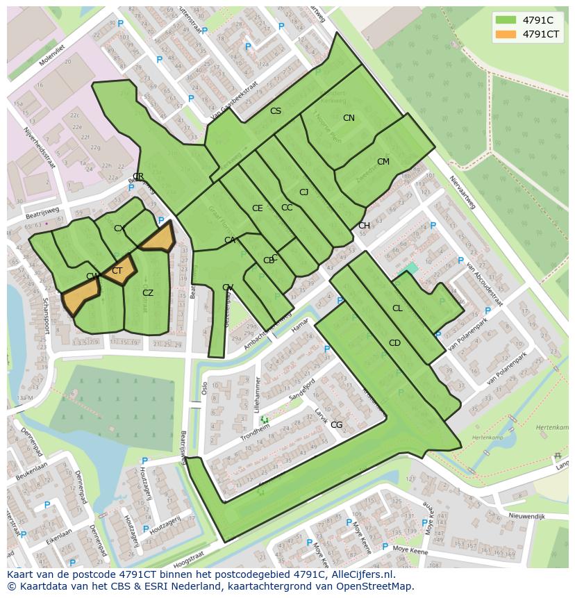 Afbeelding van het postcodegebied 4791 CT op de kaart.