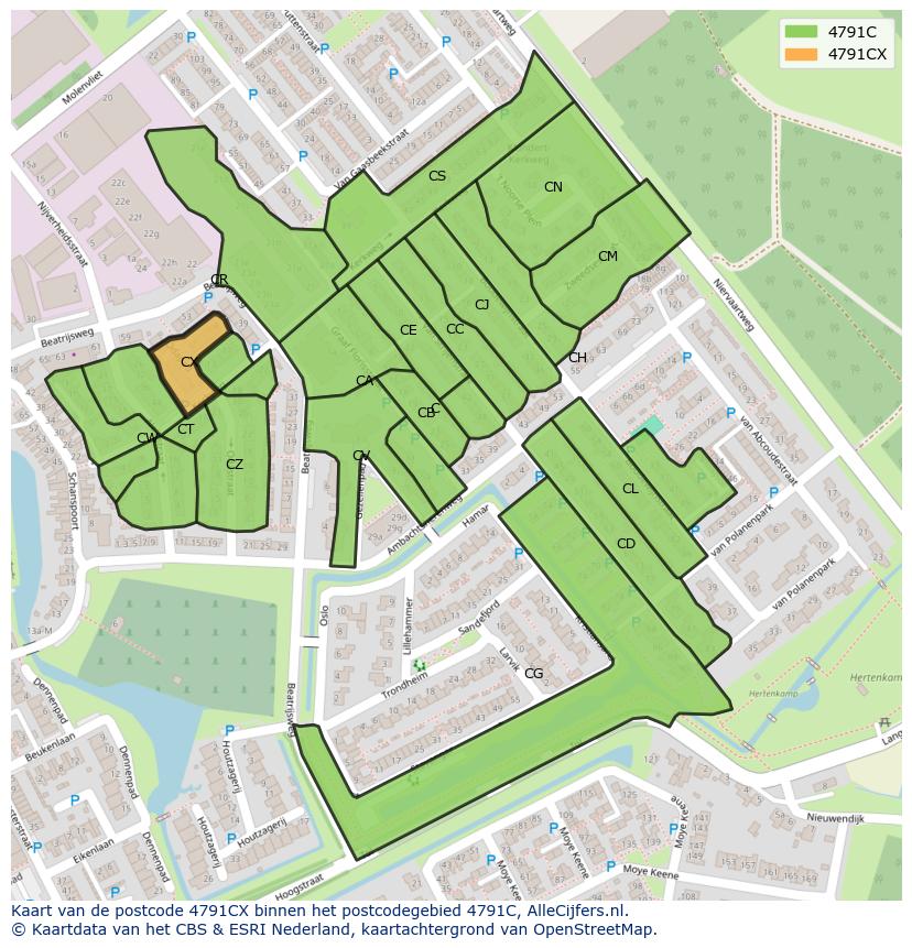 Afbeelding van het postcodegebied 4791 CX op de kaart.
