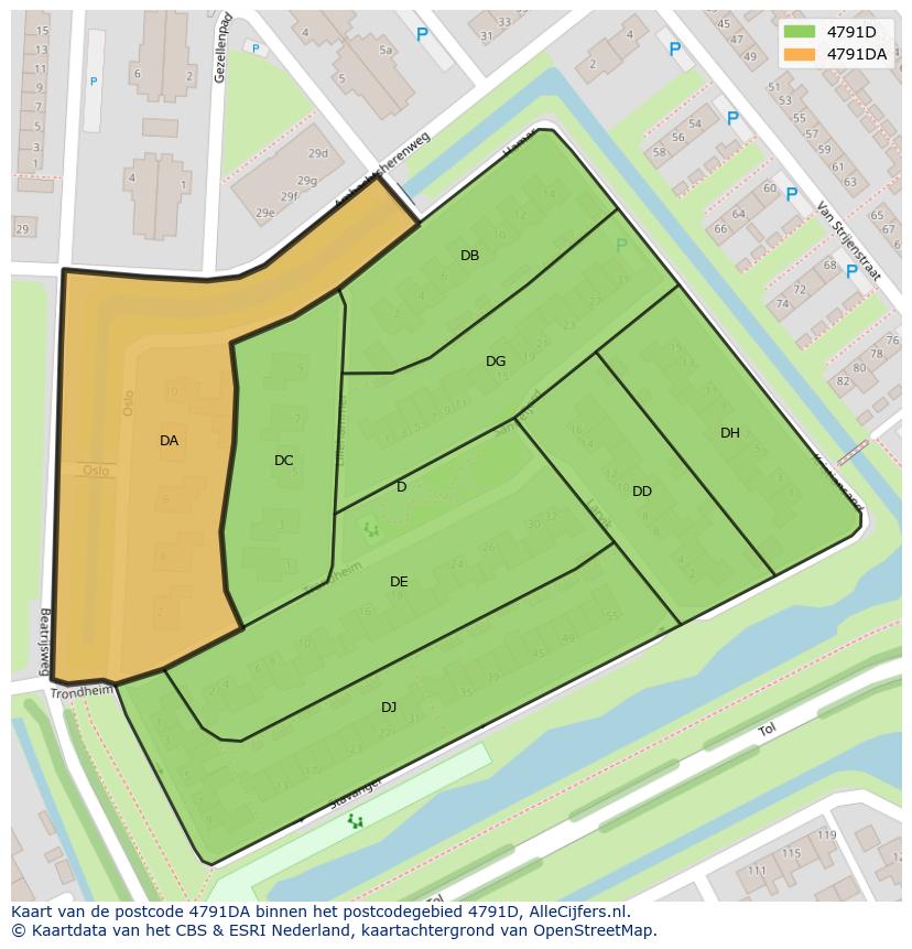 Afbeelding van het postcodegebied 4791 DA op de kaart.