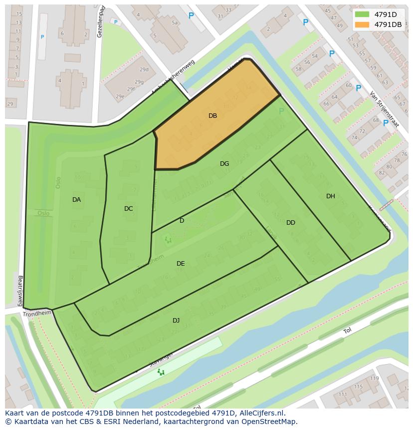 Afbeelding van het postcodegebied 4791 DB op de kaart.
