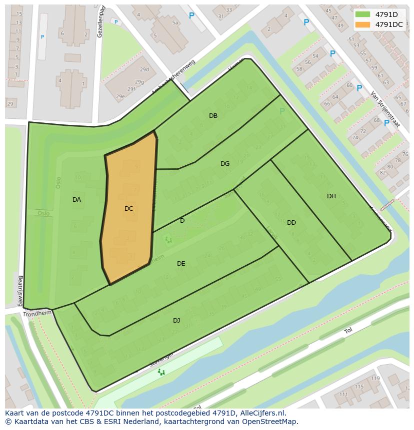 Afbeelding van het postcodegebied 4791 DC op de kaart.