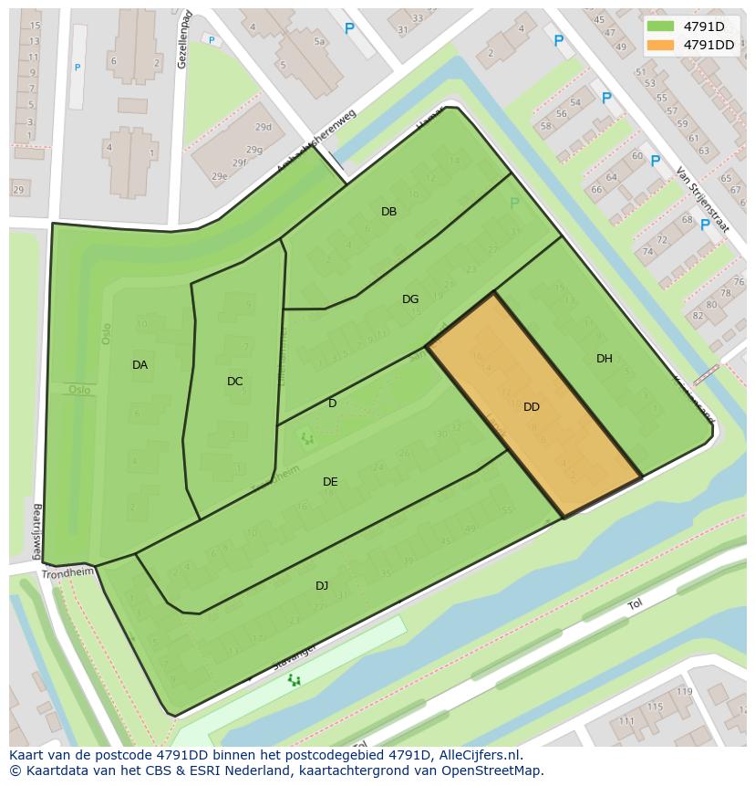 Afbeelding van het postcodegebied 4791 DD op de kaart.